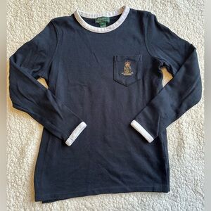 VTG Lauren Ralph Lauren Pocket Logo Long Sweater Cotton Blue White Trim Size S